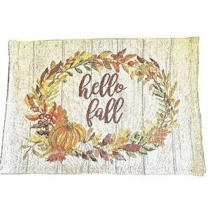 Hello Fall Placemats Tapestry Thanksgiving Pumpkin Floral Wreath 13x18 Set of 4